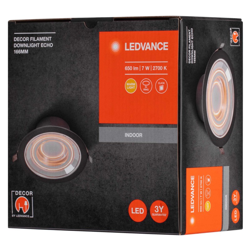 LEDVANCE Світильник даунлайт LED 8Вт 650Лм 2700K 166мм Decor Filament Downlight Echo алюміній