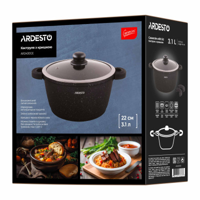 ARDESTO Каструля зі скляною кришкою Gemini Anzio, 3.1л, алюміній, чорний