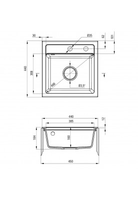Deante Мийка кухонна Zorba, граніт, квадрат, без крила