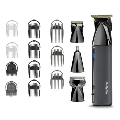 BaByliss Набір для стрижки Super-X Metal Black Edition, для голови, вусів, бороди, носа і тіла, акум., насадок-15, сумка для зберігання, підставка, сталь, чорний