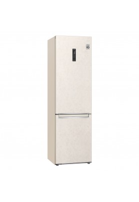 LG Холодильник з нижн. мороз., 203x60х68, холод.відд.-277л, мороз.відд.-107л, 2дв., А++, NF, інв., диспл зовн., зона св-ті, Metal Fresh, бежевий