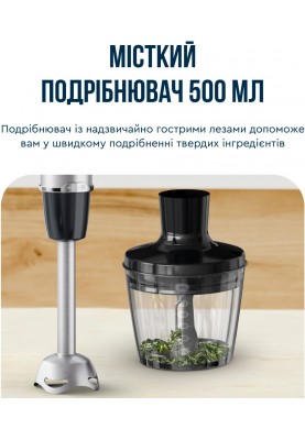 Tefal Блендер заглибний Quickchef+ 1000Вт, 3в1, чаша-800мл, чопер-500мл, турборежим, сріблясто-чорний