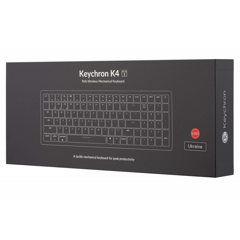 Keychron Клавіатура механічна K4 100Key, Gateron G PRO Brown, BT/USB-A, EN/UKR, RGB, Чорний