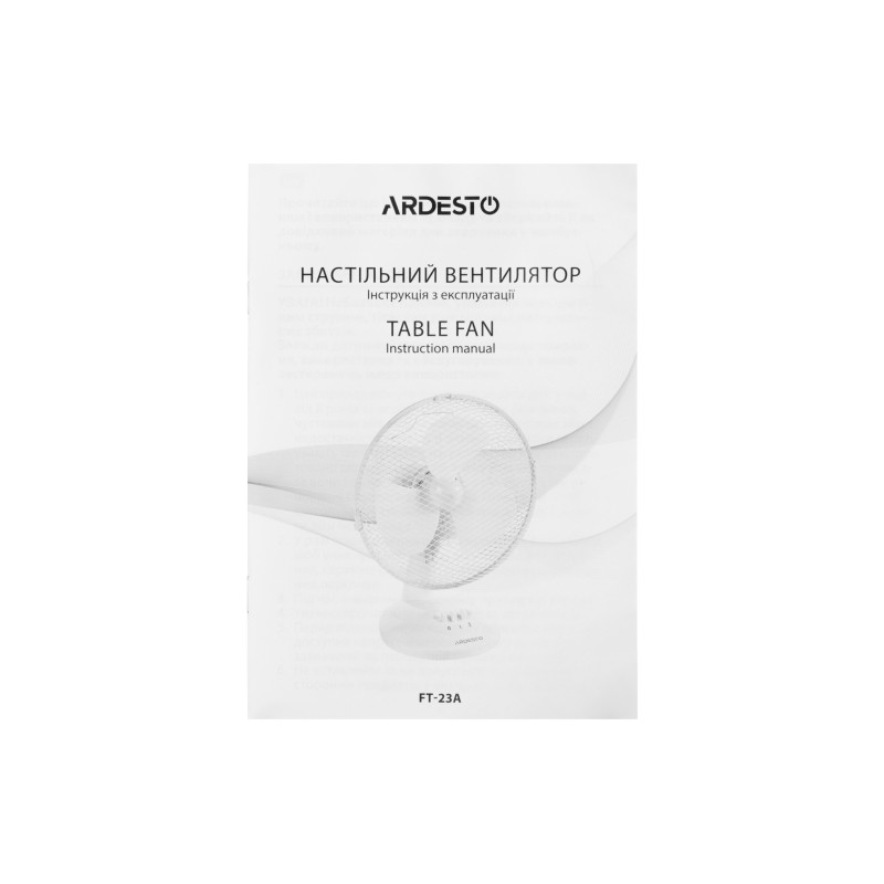 ARDESTO Вентилятор настільний FT-23A, 23 см, 2 швидкості, білий