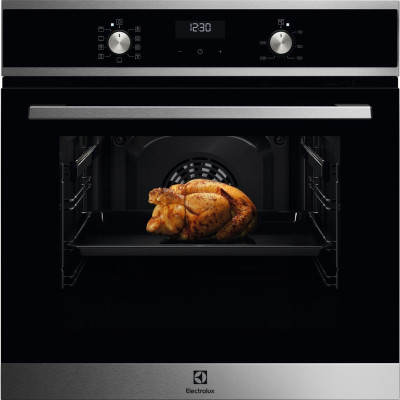 Electrolux Духова шафа електрична, 65л, А, пара, дисплей, конвекція, телескопічні напрямні, чорний+нерж