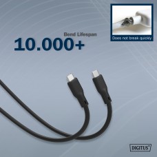 Digitus Кабель USB-C заряджання/синхронізації, 2м, USB 3.2 Gen1, 5G, 100W, 4K, силіконовий, чорний