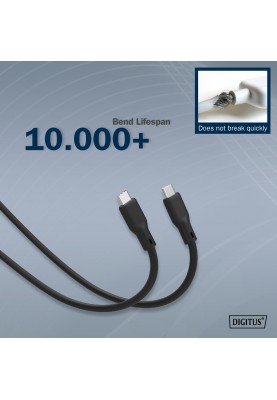 Digitus Кабель USB-C заряджання/синхронізації, 2м, USB 3.2 Gen1, 5G, 100W, 4K, силіконовий, чорний