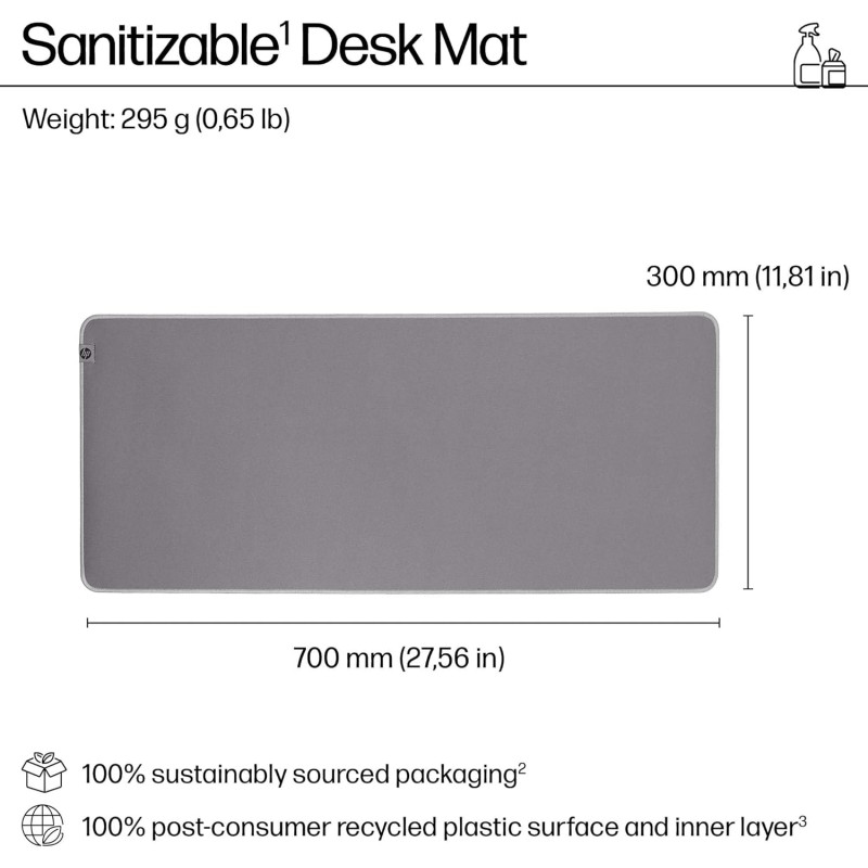 HP Ігрова поверхня 205 Sanitizable, XL, (700х300х2мм), сірий