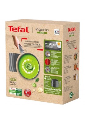 Tefal Набір посуду Ingenio Renew, 4 пр., алюміній, нержавіюча сталь, бакеліт, сірий