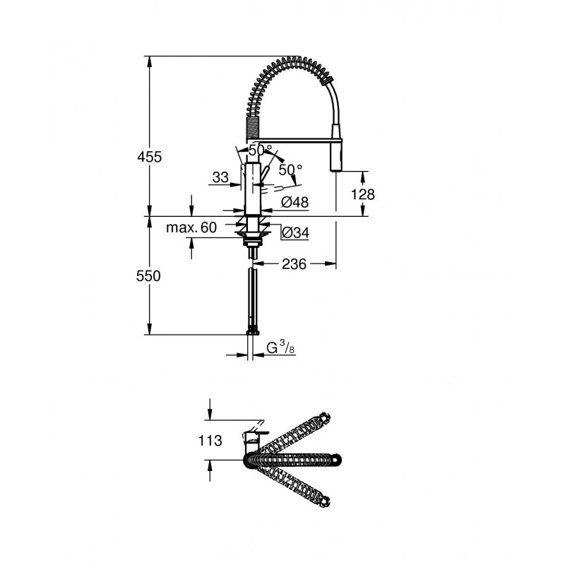 Grohe Змішувач для кухні Via Cosmo, довж.виливу - 236мм, поворотний/гнучкий, 1важіль, хром