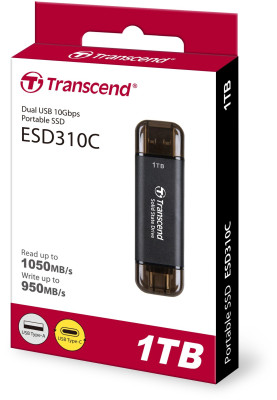 Transcend Портативний SSD Transcend 1TB USB 3.1 Gen 2 Type-A + Type-C ESD310 Чорний