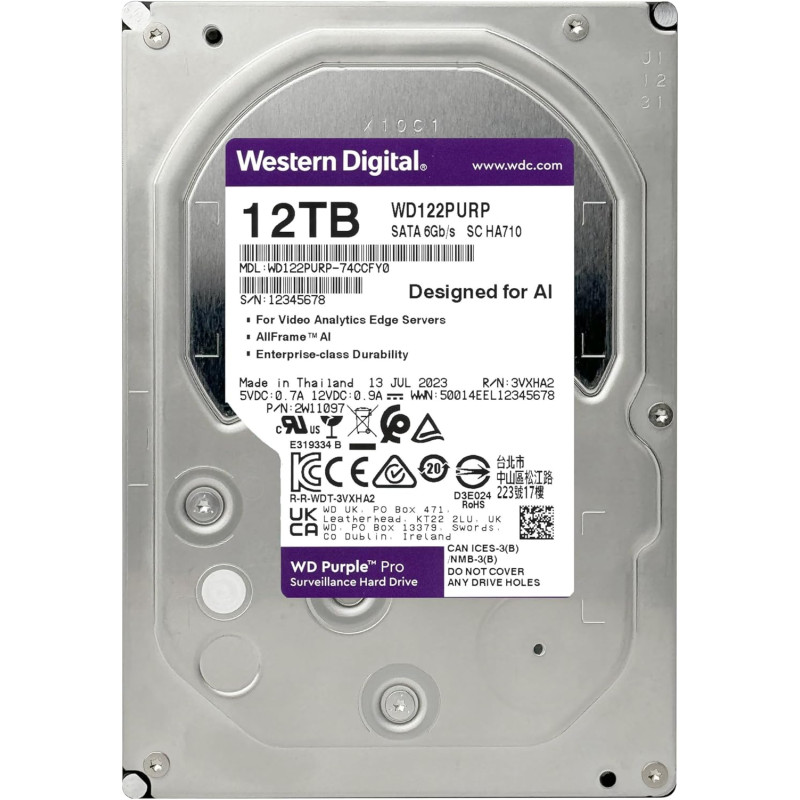 WD Жорсткий диск 12TB 3.5" 7200 512MB SATA Purple Pro Surveillance