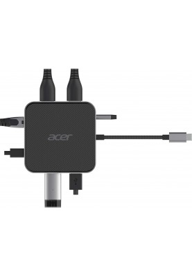 Acer Хаб USB-С > HDMI/DP/2xUSB-A3.2/USB-C/RJ45/mini-jack, 0.15м, чорний