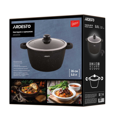 ARDESTO Кастрюля зі скляною кришкою Gemini Anzio, 5л, алюміній, чорний