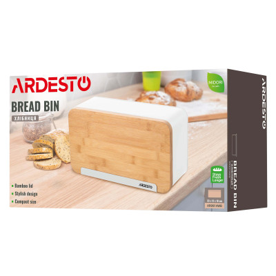 ARDESTO Хлібниця Midori 33х13х18см, метал, бамбук, білий