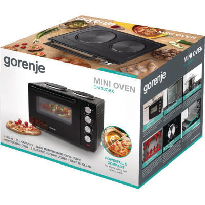 Gorenje Міні піч, 30л, 52x32х40.5см, 2 електричні конф., чорний