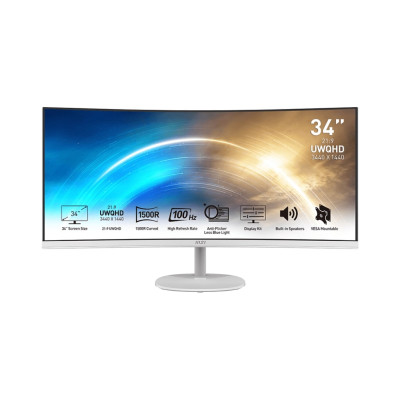 MSI Монітор 34" PRO MP341CQW 2xHDMI, DP, MM, VA, 3440x1440, 21:9, 100Hz, 4ms, sRGB 116%, CURVED, FreeSync