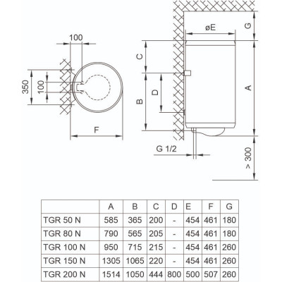 Tiki Водонагрівач електр. круглий TGR80NPrimeM80V9_TIKI, 80л, 2кВт, мех. кер-ння, C, білий