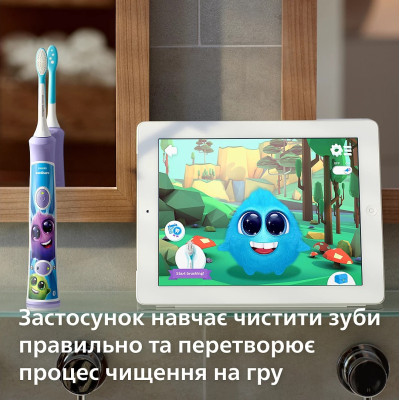 Philips Щітка зубна електр. Philips, Sonicare For Kids, 62т. колив/хв, насадок-2, фіолетовий