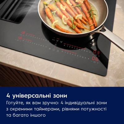 Electrolux Варильна поверхня Electrolux індукційна, 80см, розширена зона, вбудована витяжка, чорний матовий Electrolux Варильна поверхня Electrolux індукційна, 80см, розширена зона, вбудована витяжка, чорний матовий