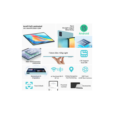 TECLAST Планшет M50 Pro 10.1" 8GB, 256GB, LTE, 6000mAh, Android, блакитний