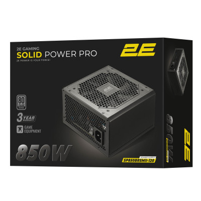 2E Gaming Блок живлення Solid Power Pro (850W), >85%, 80+ Bronze, 120mm, 1xMB 24pin(20+4), 2xCPU 8pin(4+4), 3xMolex, 6xSATA, 4xPCIe 8pin(6+2), 1x1 2E Gaming Блок живлення Solid Power Pro (850W), >85%, 80+ Bronze, 120mm, 1xMB 24pin(20+4), 2xCPU 8pin(4+4), 3xMolex, 6xSATA, 4xPCIe 8pin(6+2), 1x1