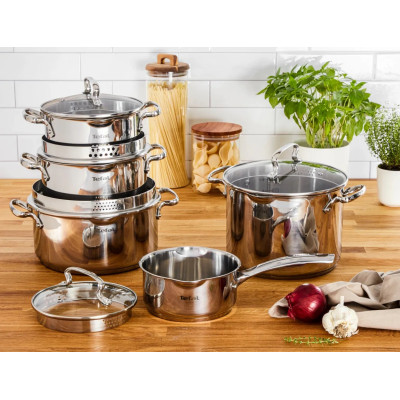 Tefal Набір посуду Duetto Plus, 10 предметів, нержавіюча сталь, скло G719SA55