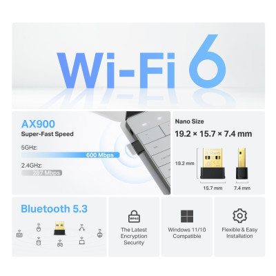 TP-Link Адаптер WiFi Archer TX10UB nano AX900, USB, BT5.3