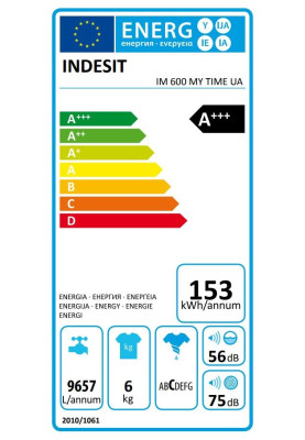 Indesit Пральна машина фронтальна, 6кг, 1000, A+++, 44.6см, дисплей, пара, інвертор, білий