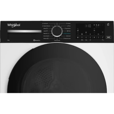 Whirlpool Сушильна машина тепловий насос, 9кг, A+++, 60см, дисплей, люк чорний, білий Whirlpool Сушильна машина тепловий насос, 9кг, A+++, 60см, дисплей, люк чорний, білий