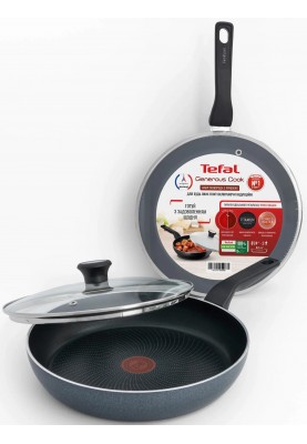 Tefal Сковорода з кришкою Generous Cook, 24см, алюміній, бакеліт, скло, чорний