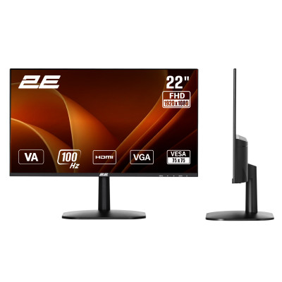 2E Монітор 2E 21.5" A2225B D-Sub, HDMI, VA, 100Hz