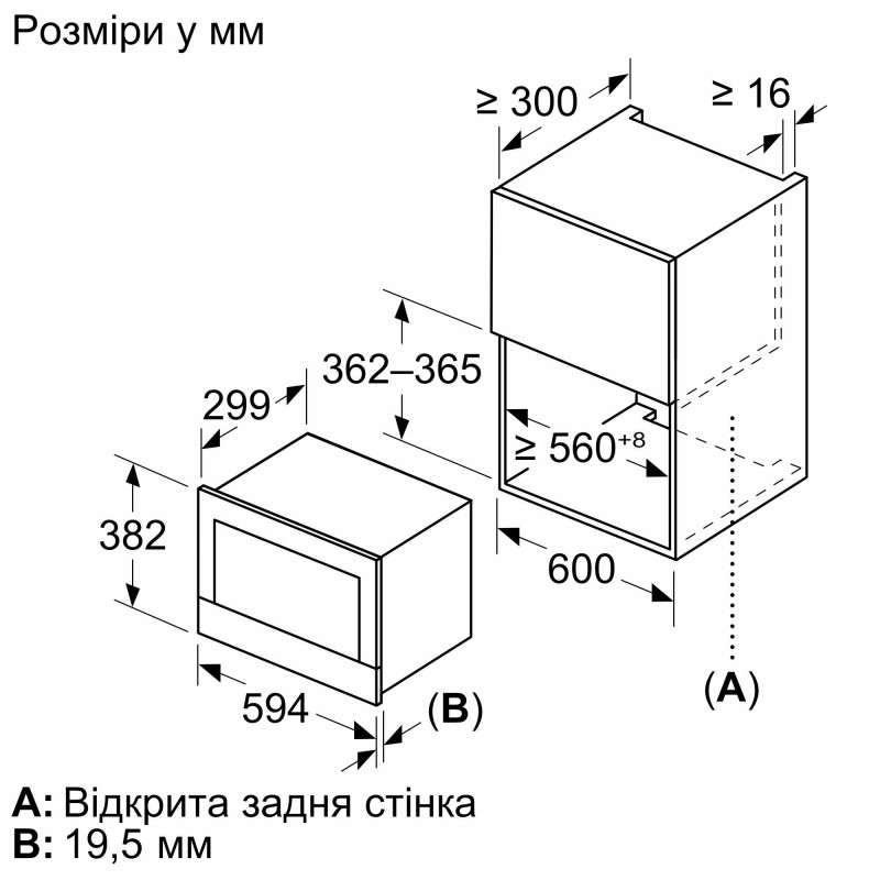 Bosch Мікрохвильова піч вбудована, 20л, електр. управл., 900Вт, дисплей, білий