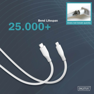 Digitus USB-C > Lightning заряджання/синхронізації, 1м, USB 2.0, 60W, силіконовий, білий