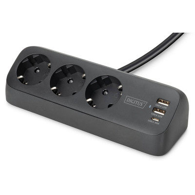 Digitus Блок розеток DIGITUS Office, 3xSchuko, 2xUSB-A, 1xUSB-C, 16A, 1.5м, вилка Schuko, чорний