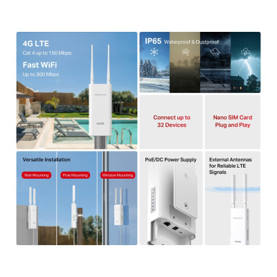 Mercusys Маршрутизатор MB118-4G N300, 4G/LTE, 1xFE LAN, outdoor