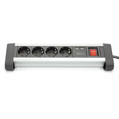 Digitus Блок розеток Office, 4xSchuko 16A, 2xUSB 2A, вимикач, 1.5м, вилка Schuko