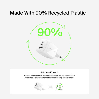 Belkin Зарядний пристрій Belkin 70Вт 2хUSB-С/USB-A GAN PD PPS, білий Belkin Зарядний пристрій Belkin 70Вт 2хUSB-С/USB-A GAN PD PPS, білий