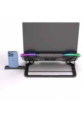 2E Gaming Підставка для ноутбука CPG-008, до 15.6", 2xUSB-A, LCD/phone holder/semiconductor cooling pad, RGB, чорний