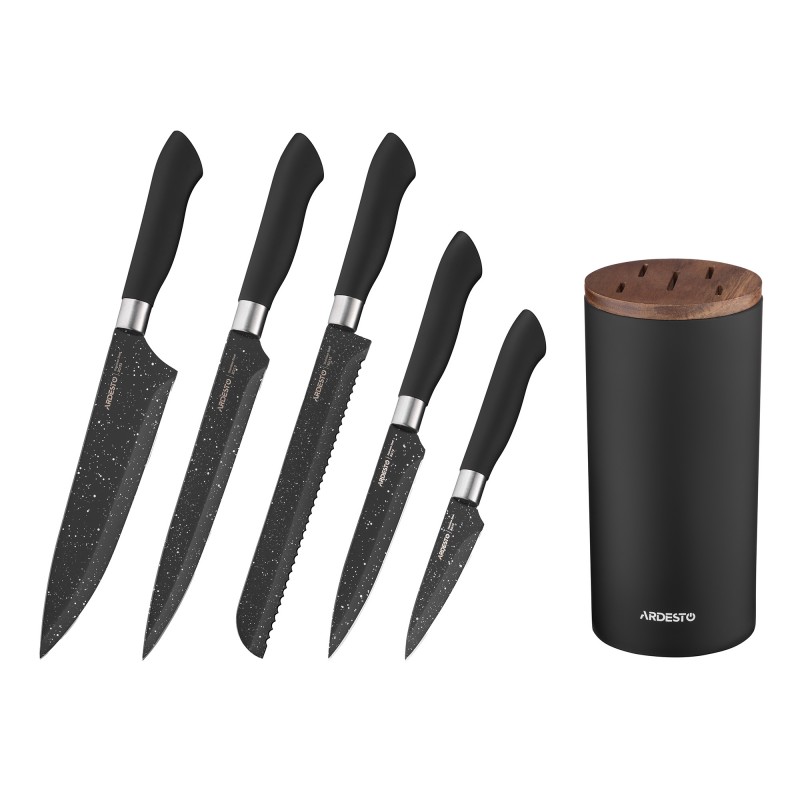 ARDESTO Набір ножів з блоком Gemini, 6 предметів, нержавіюча сталь, пластик, чорний