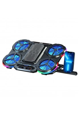 2E Gaming Підставка для ноутбука CPG-008, до 15.6", 2xUSB-A, LCD/phone holder/semiconductor cooling pad, RGB, чорний