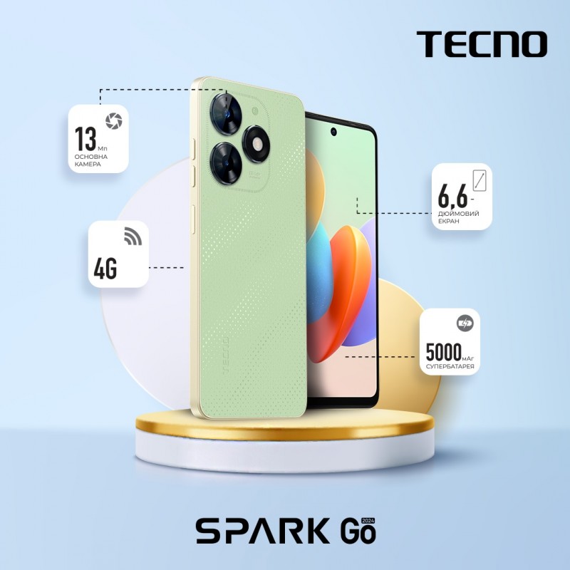 TECNO Смартфон Spark Go 2024 (BG6) 6.56" 4/128ГБ, 2SIM, 5000мА·год, Magic Skin Green