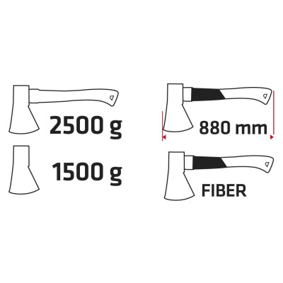 Verto 05G202 Сокира 2,5 кг, обух 1,5 кг, рукоятка зі скловолокна