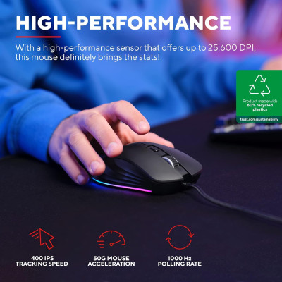 Trust Миша GXT924 YBAR+, USB-A, Чорний