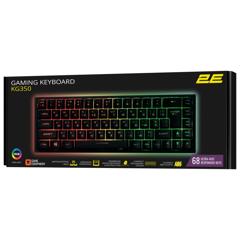 2E Gaming Клавіатура ігрова KG350 RGB 68key USB Black Ukr
