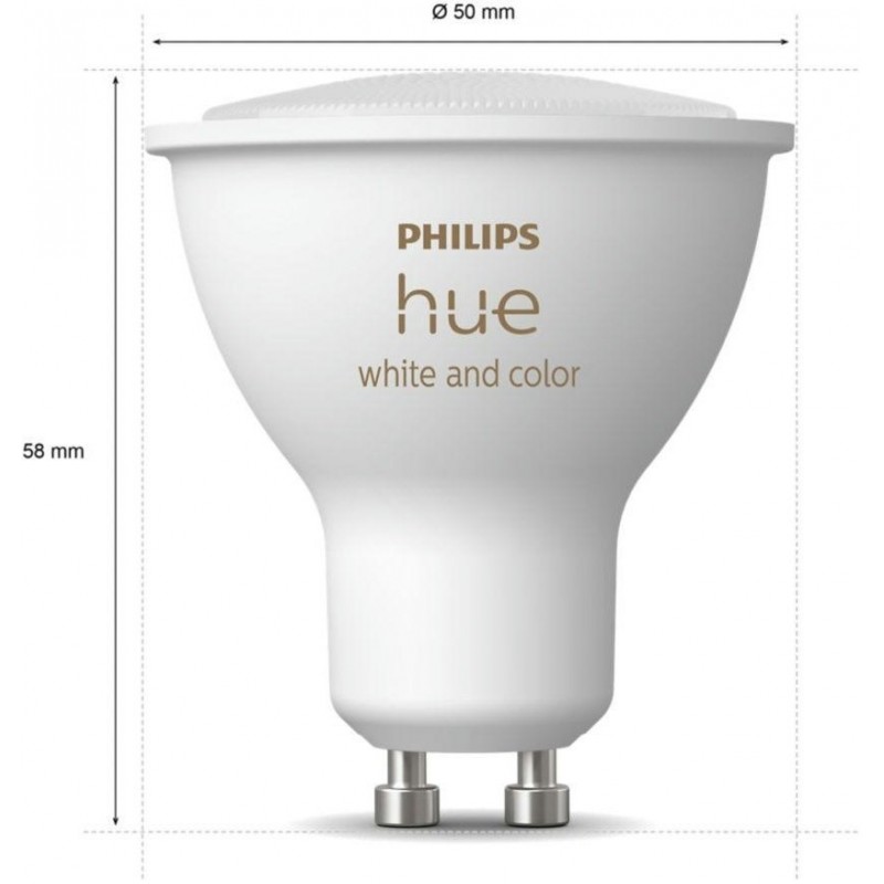 Philips Hue Лампа розумна GU10, 5.7W(50Вт), 2000K-6500K, RGB, ZigBee, Bluetooth, димування