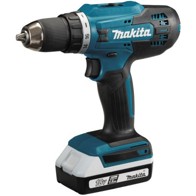 Makita Шуруповерт-дриль DF488D004, акум., 18В, 2 Аг, 0-400/0-1400 об/хв, 1.5-13мм, 16 + D, 42/24 Нм, 1.7 кг