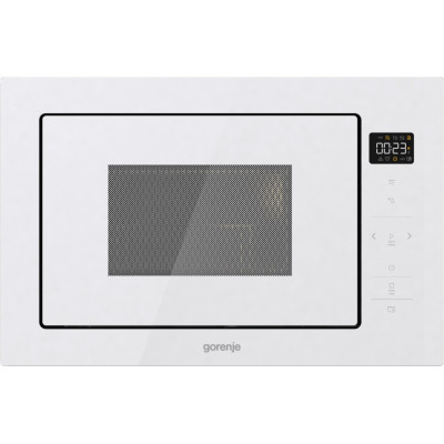 Gorenje Мікрохвильова піч вбудовувана, 25л, електр. управл., 900Вт, гриль, дисплей, приготування на кількох рівнях, білий