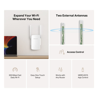 Mercusys Розширювач покриття WiFi ME12 N300