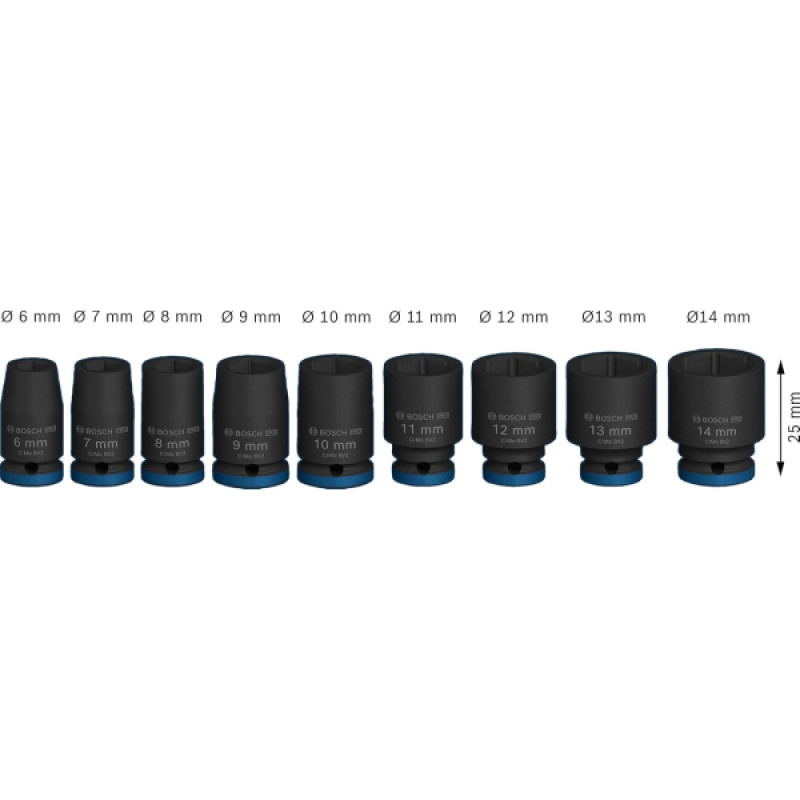 Bosch Набір ударних торцевих головок Professional Standart 9шт 1/4" 25мм